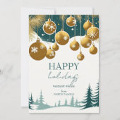 Prettige feestdagen blauwgroen groene gouden midee feestdagenkaart (Voorkant)