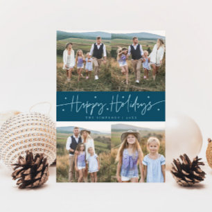 Prettige feestdagen Blauwgroen multifoto met scrip Feestdagenkaart