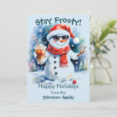 Prettige feestdagen Blijf Frosty Snowman Kerstmis Feestdagenkaart (Staand voorkant)