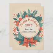 Prettige feestdagen Bloemen > Kaart in rood en gro (Voorkant / Achterkant)