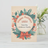 Prettige feestdagen Bloemen > Kaart in rood en gro (Staand voorkant)