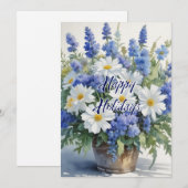 Prettige feestdagen Bloemen Waterverf Vrolijk Kers Feestdagenkaart (Voorkant / Achterkant)