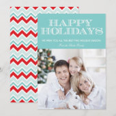 prettige feestdagen Blue Chevron-fotokaart Feestdagenkaart (Voorkant / Achterkant)