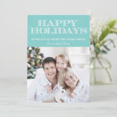 prettige feestdagen Blue Chevron-fotokaart Feestdagenkaart (Staand voorkant)