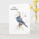 prettige feestdagen Blue Jay Holiday Card Kaart (Gele Bloem)