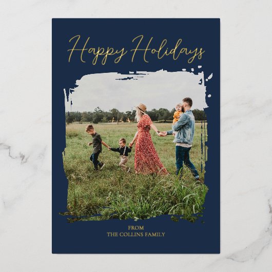 Prettige feestdagen Blue Script Modern Minimal Pho (Voorkant)