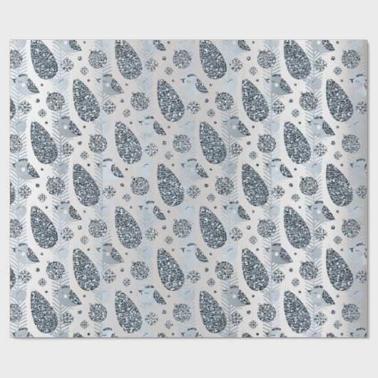 prettige feestdagen Blue Silver Glitter-kerstbal Cadeaupapier (Vlak)