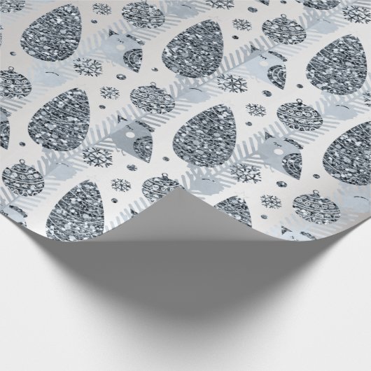 prettige feestdagen Blue Silver Glitter-kerstbal Cadeaupapier (Hoek)