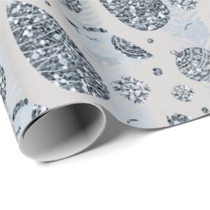prettige feestdagen Blue Silver Glitter-kerstbal Cadeaupapier