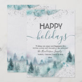 prettige feestdagen Blue Waterverf Winter Forest C Kaart (Voorkant / Achterkant)