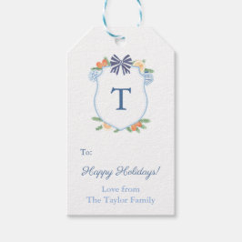 prettige feestdagen Blue & White Citrus Monogram C Cadeaulabel