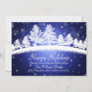 prettige feestdagen Blue Winter Scene Flat Card Feestdagenkaart