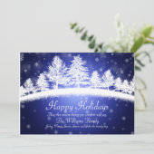 prettige feestdagen Blue Winter Scene Flat Card Feestdagenkaart (Staand voorkant)