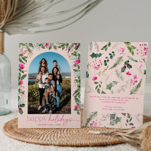 Prettige feestdagen Blush Pink Botanical Arch Foto Feestdagenkaart