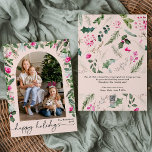 Prettige feestdagen Blush roze botanische boog 1 f Feestdagenkaart<br><div class="desc">Dit collectie is voorzien van waterverf felroze bloemblaadjes,  bessen & wintergroen met een moderne en elegante typografie,  met een winterbotanische patroonrug.</div>
