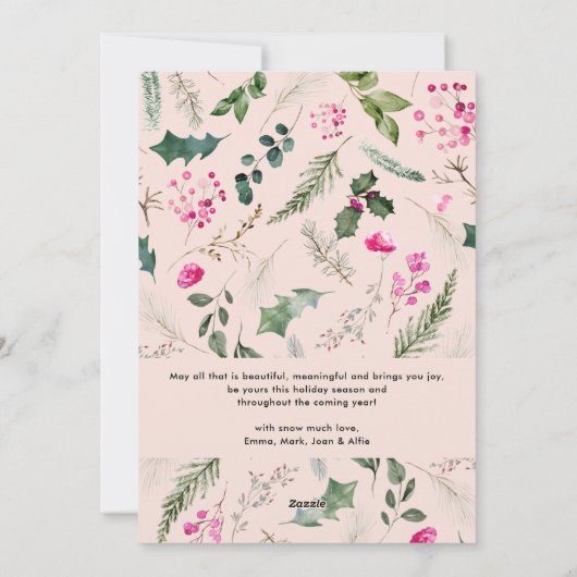 Prettige feestdagen Blush roze botanische boog 1 f Feestdagenkaart (Achterkant)