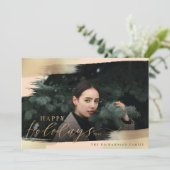prettige feestdagen Blush roze & Gold Foil Brush F Feestdagenkaart (Staand voorkant)