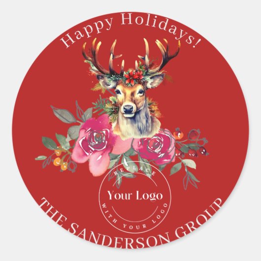 Prettige feestdagen Boho Aangepaste Logo Ronde Sti Ronde Sticker (Voorkant)