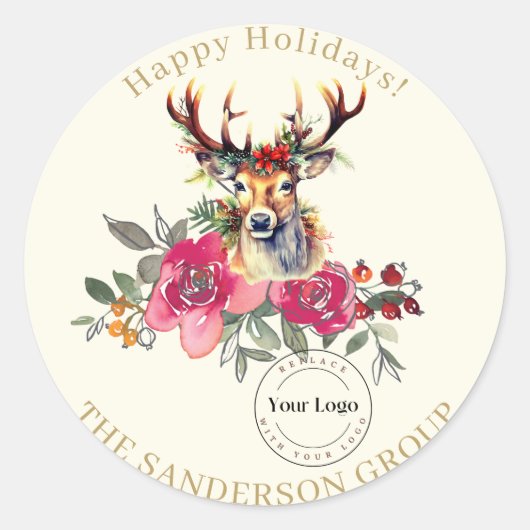 Prettige feestdagen Boho Aangepaste Logo Ronde Sti Ronde Sticker (Voorkant)