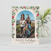 Prettige feestdagen Boho Botanische Bloemenboog Feestdagenkaart (Staand voorkant)