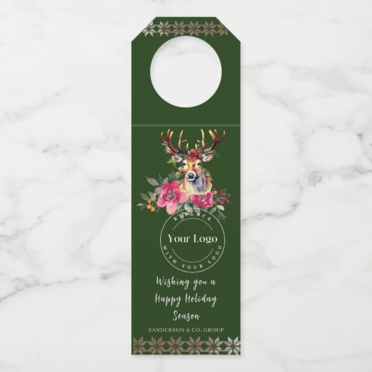 Prettige feestdagen Boho Corporate Client Gift Flessenhanger (Voorkant)