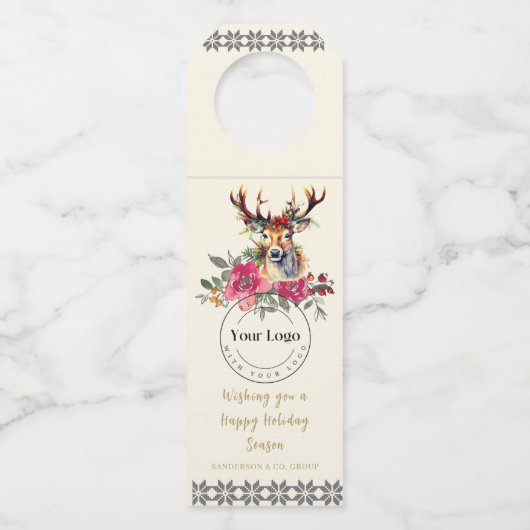 Prettige feestdagen Boho Corporate Client Gift Flessenhanger (Voorkant)