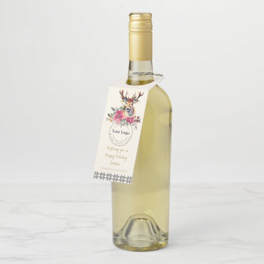 Prettige feestdagen Boho Corporate Client Gift Flessenhanger (Schuin)