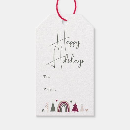 Prettige feestdagen Boho regenboog en harten Cadeaulabel (Voorkant)