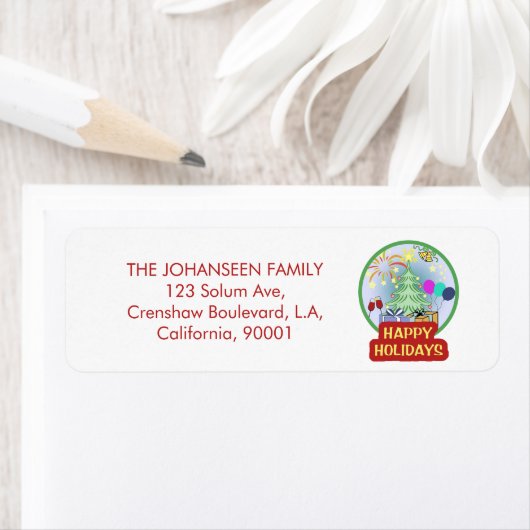 Prettige feestdagen Bold Typografie Rood en Wit Pl Etiket (Insitu)