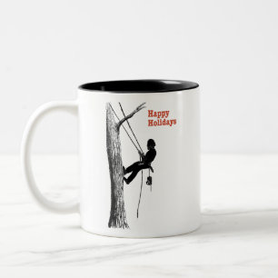 prettige feestdagen boomchirurgen. tweekleurige koffiemok