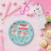 Prettige feestdagen bord Flamingo Santas Blue (Feest)