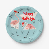 Prettige feestdagen bord Flamingo Santas Blue (Voorkant)