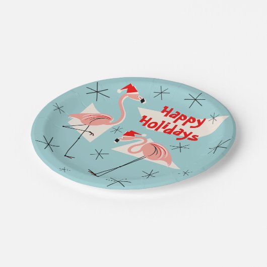 Prettige feestdagen bord Flamingo Santas Blue (Gekanteld)