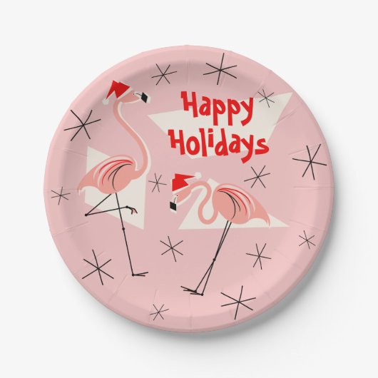 Prettige feestdagen bord Flamingo Santas Roze (Voorkant)