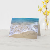 prettige feestdagen bord op het strand op de oceaa kaart (Gele Bloem)