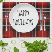 prettige feestdagen Bord op Tartan Pset Theedoek (Gevouwen)