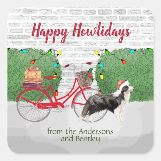 prettige feestdagen Border Collie Red Bicycle  Vierkante Sticker (Voorkant)