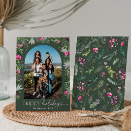 Prettige feestdagen Bos Groen & Roze Botanische Bo Feestdagenkaart