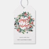 prettige feestdagen Botanische Berry Wreate Kerstm Cadeaulabel (Voorkant)