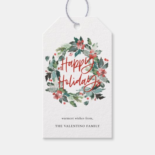 prettige feestdagen Botanische Berry Wreate Kerstm Cadeaulabel (Voorkant)