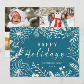 prettige feestdagen BOTANISCHE BLAUW EN WITTE FOTO Feestdagenkaart (Voorkant / Achterkant)