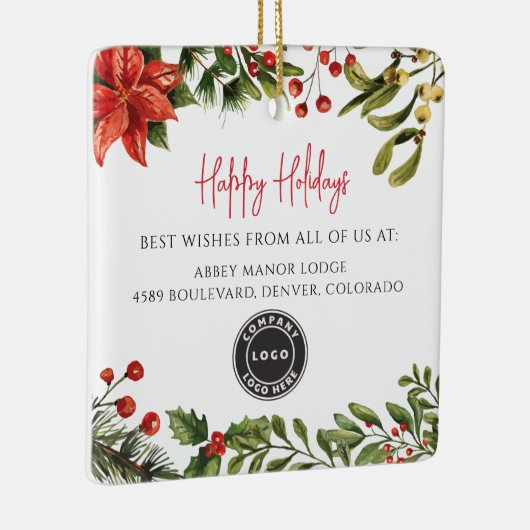 prettige feestdagen Botanische Business Logo kerst Keramisch Ornament (Rechts)