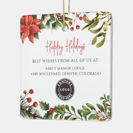 prettige feestdagen Botanische Business Logo kerst Keramisch Ornament (Links)