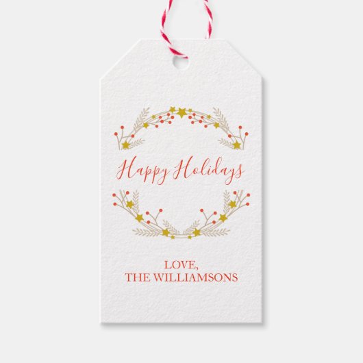 Prettige feestdagen Botanische kerstkrans Cadeaulabel (Voorkant)