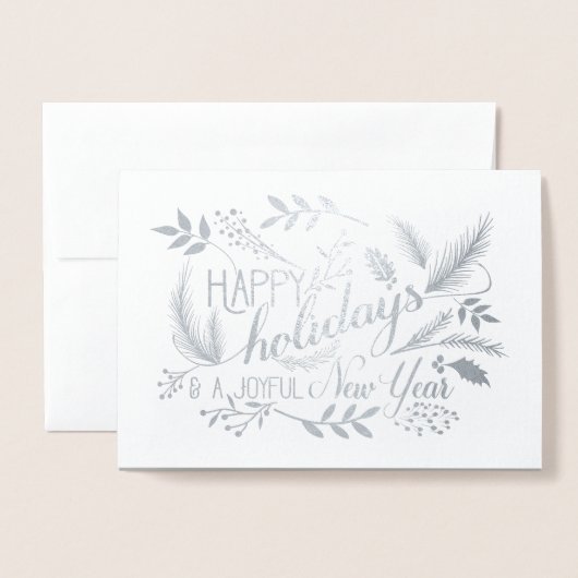 Prettige feestdagen Botanische takken Word Art Sil Folie Kaarten (Voorkant met envelop)