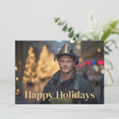 Prettige feestdagen Brandweerman foto eerste respo Feestdagenkaart (Staand voorkant)