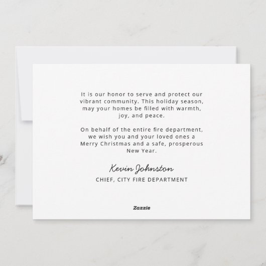 Prettige feestdagen Brandweerman foto eerste respo Feestdagenkaart (Achterkant)