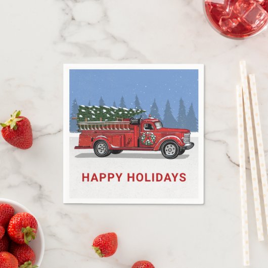  Prettige feestdagen brandweerwagen kerstboom Servet (Insitu)