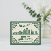 Prettige feestdagen Briefkaart Houston, TX Skyline (Staand voorkant)