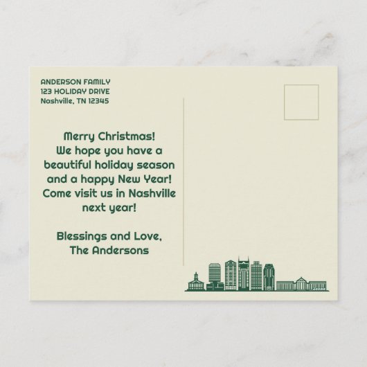 Prettige feestdagen Briefkaart Nashville, TN Skyli (Achterkant)